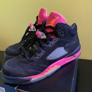 Jordan Retro 5 Black Citrus Pink 7Y